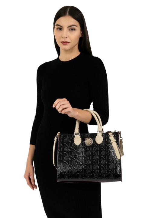 CZARNA LAKIEROWANA TOREBKA Z LOGO CLX BY CHRISTIAN LACROIX 28 X35 CM