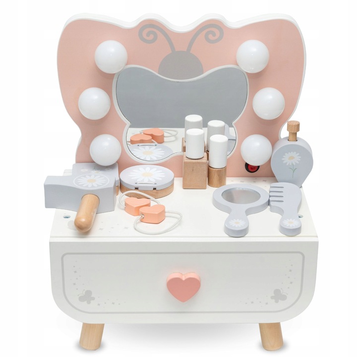 Drewniana mini toaletka dla dzieci Motylek z oświetleniem LED