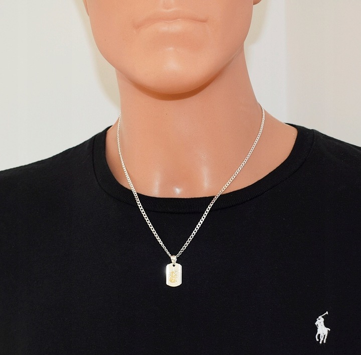 Łańcuszek Srebrny Męski Pancerka Diamentowany z Medalikiem Grawer Gratis