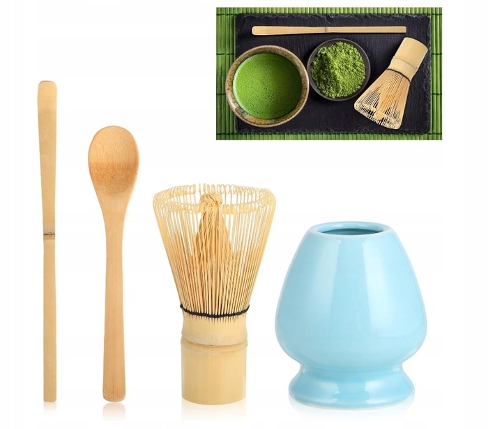 Matcha Box 4-częściowy zestaw do matchy Miotełka 2x Łyżeczka Podstawka