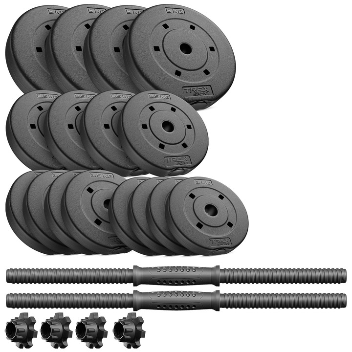 Hantle regulowane bitumiczne 40kg zestaw hantli gryf obciążenia Trex Sport