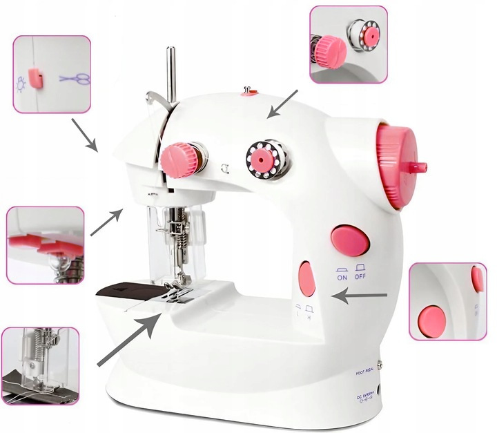 PRAWDZIWA MASZYNA DO SZYCIA DLA DZIECI Z OSŁONĄ NA PALCE + IGŁA NICI LAMPKA