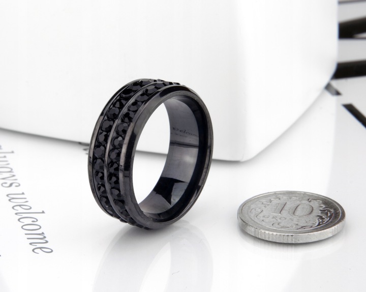 OBRĄCZKA CZARNA STAL JUBILERSKA KRYSZTAŁKI 16