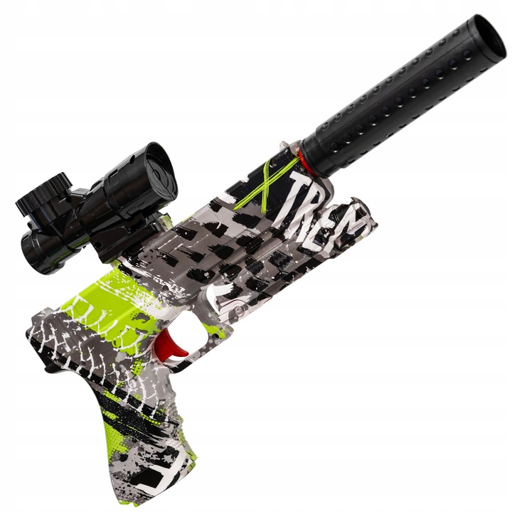 PISTOLET GLOCK AUTOMAT NA KULKI ŻELOWE Z TŁUMIKIEM ELEKTRYCZNY GRAFFITI