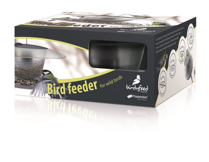 NOWOCZESNY KARMNIK DLA PTAKÓW Z ZIARNEM 1KG BIRDYFEED ROUND WYTRZYMAŁY