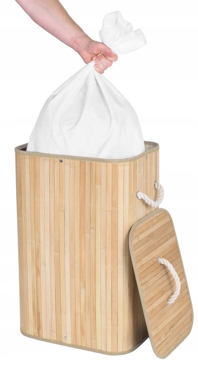 KOSZ NA PRANIE BIELIZNĘ ZABAWKI Z BAMBUSA DREWNIANY POJEMNIK KUFER 80L