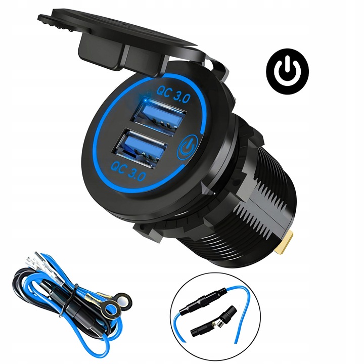 PODWÓJNA ŁADOWARKA SAMOCHODOWA GNIAZDO ZAPALNICZKI MONTAŻOWE 2x USB 5V 2.1A