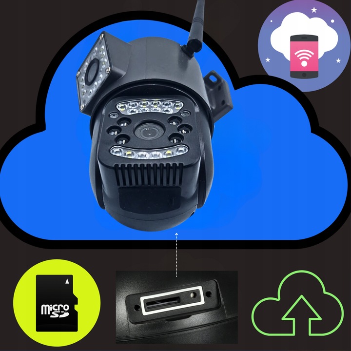 PODWÓJNA KAMERA WIFI IP ZEWNĘTRZNA OBROTOWA 2K ŚLEDZENIE 4MPX DOŚWIETLENIE