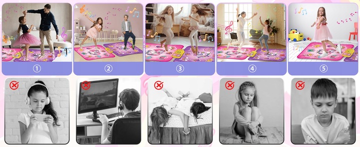 MATA DO TAŃCZENIA MUZYCZNA DLA DZIECI INTERAKTYWNA LED BLUETOOTH 9 × POZIOM