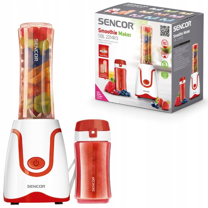 Blender kielichowy do smoothie 500W 0,6L czerwony tritan Sencor SBL 2114RD