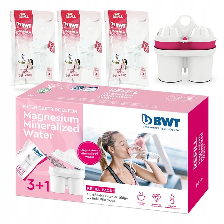WKŁADY FILTRY Mineralizujące Wodę Magnezem Miękka Woda BWT REFILL Pack 3+1