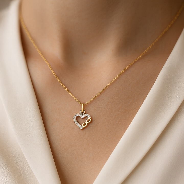 Złoty Łańcuszek ZŁOTO 333 Serce Nieskończoność Naszyjnik dla Kobiety Grawer