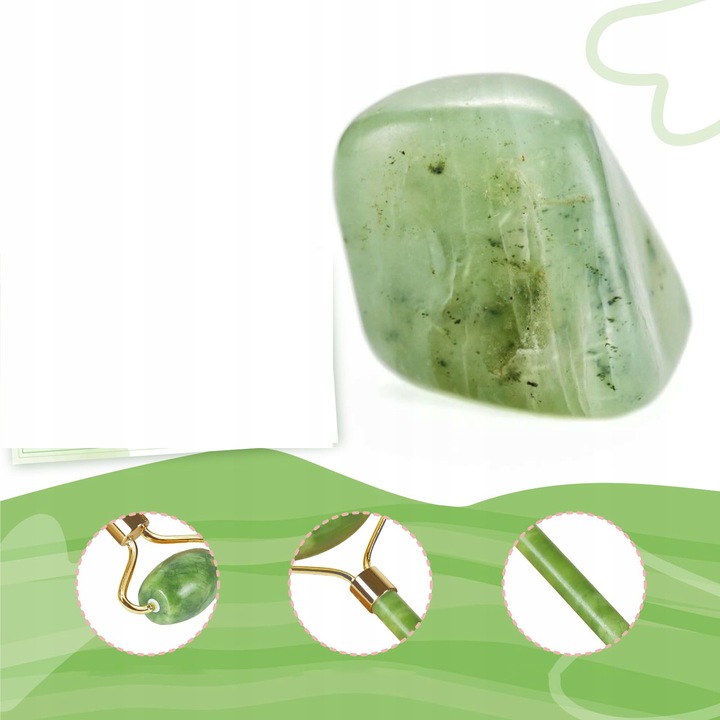 3w1 Masażer do twarzy KAMIEŃ GUA SHA z jadeitu zestaw roller wałek masażu