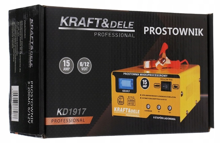 PROSTOWNIK DO AKUMULATORA AKUMULATORÓW 6/12V 15A AGM ŻEL SZYBKA ŁADOWARKA