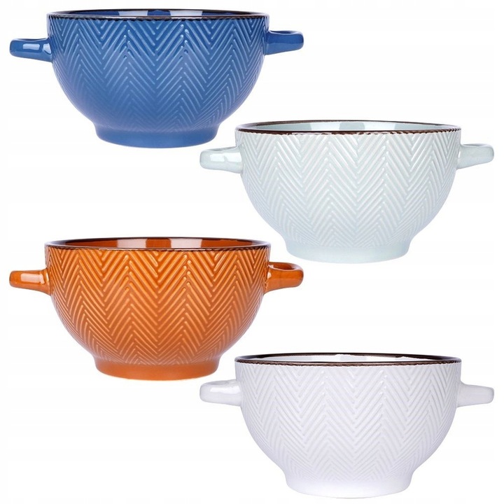 4x Miski BULIONÓWKI miseczki na zupę gulasz płatki z uszami uchwytami 620ml