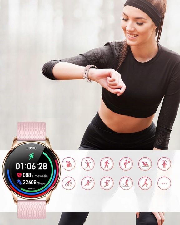 SMARTWATCH ZEGAREK DAMSKI DLA KOBIETY AMOLED ROZMOWY CIŚNIENIOMIERZ MENU PL