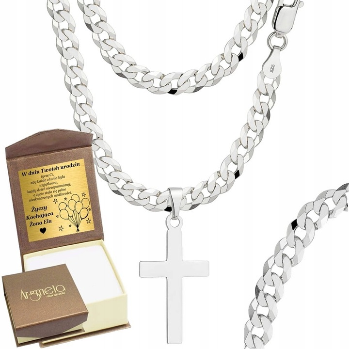 Łańcuszek Srebrny Męski Pancerka z Krzyżykiem 5,00 mm pr 925 Grawer Gratis