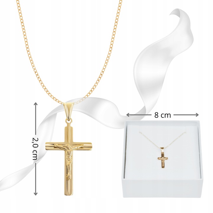 PAMIĄTKA PIERWSZEJ KOMUNII ŚWIĘTEJ SREBRO POZŁACANE ŁAŃCUSZEK KRZYŻYK