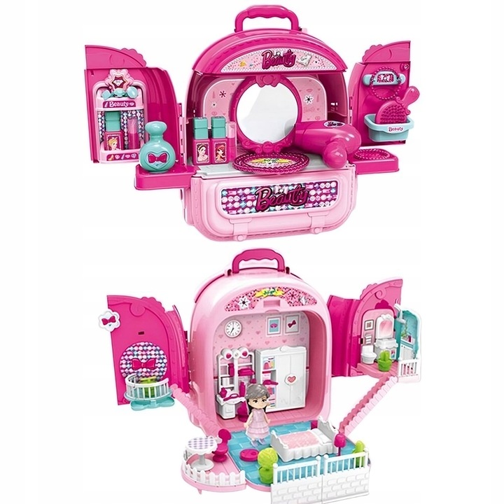 Toaletka w plecaku lalka DOMKU salon dla dzieci 3w1 dla 3 4 5 6 7 latki