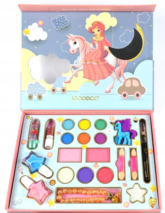ZESTAW DO MAKIJAZU DLA DZIECI DO MALOWANIA KOSMETYKI LAKIER POMADKA CIENIE