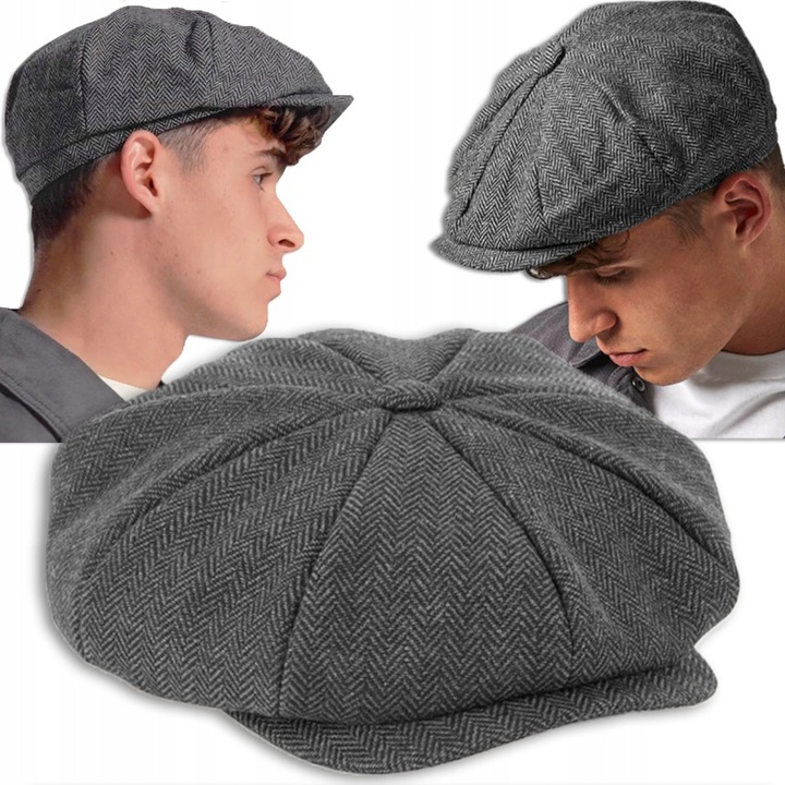CZAPKA KASZKIET Z DASZKIEM JODEŁKA STYL RETRO SZARY ELEGANCKI UNISEX L/XL