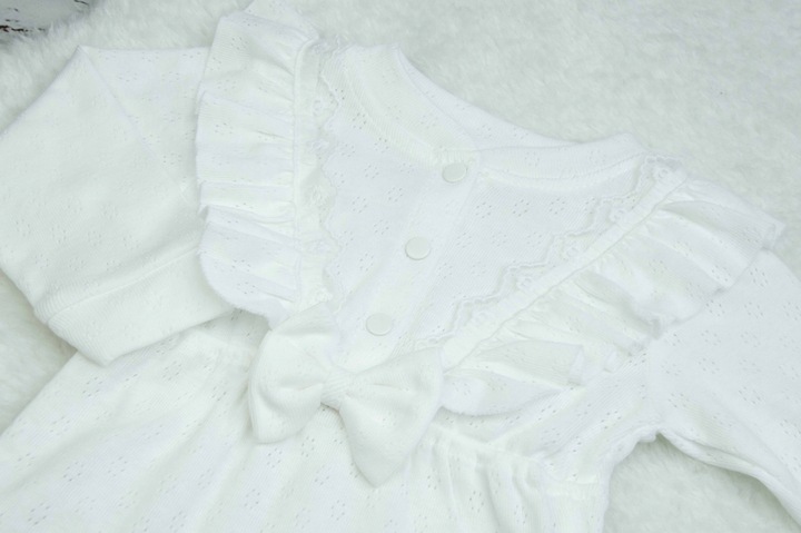 KOMPLET niemowlęcy elegancki AŻUROWY bawełniany Z FALBANKAMI do Chrztu 68