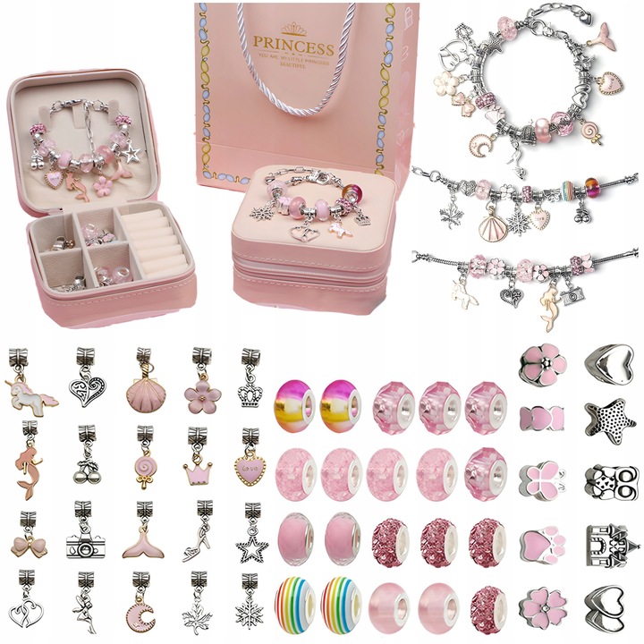 MEGA ZESTAW do Robienia BIŻUTERII Bransoletek Naszyjników Akcesoria ETUI