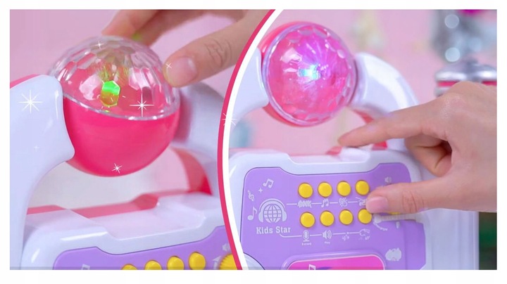 KARAOKE DLA DZIECI MIKROFON WZMACNIACZ STATYW ZESTAW DŹWĘKI LED EFEKTY