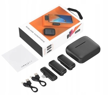 2x mikrofon krawatowy bezprzewodowy USB-C + etui youtube, tik tok