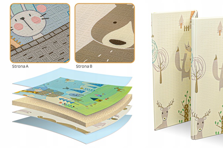 MATA PIANKOWA EDUKACYJNA SKŁADANA DLA DZIECI DUŻA MISIE BALONY 180x200