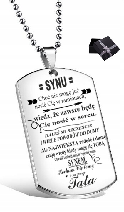PREZENT DLA SYNA OD TATY GRAWER NASZYJNIK NIEŚMIERTELNIK PUDEŁK GRATIS G402