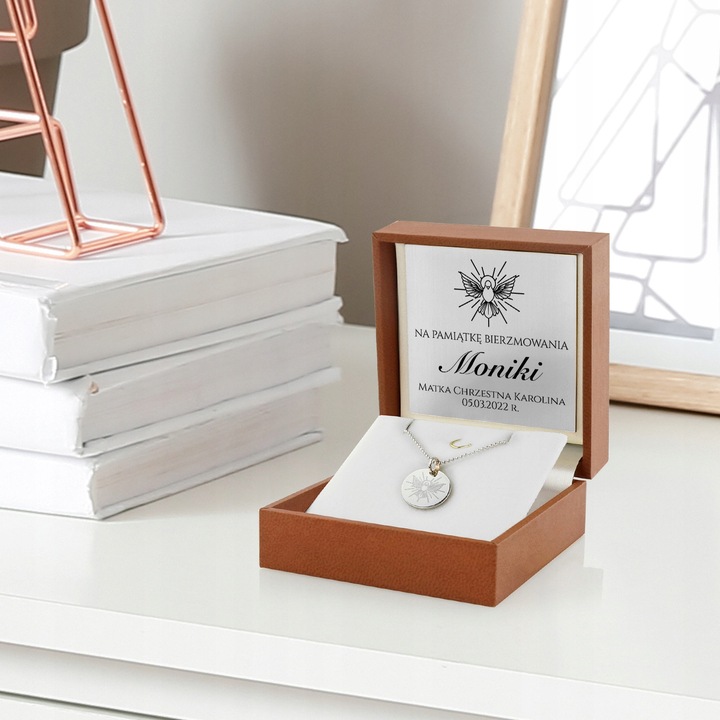 Srebrny Naszyjnik na Łańcuszku 925 z Grawerem Pamiątka Bierzmowania Pudełko