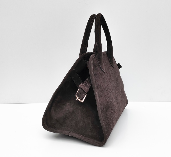 Torebka zamsz kuferek skóra naturalna brązowa czekoladowa espersso