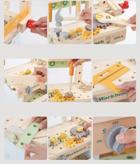 DREWNIANY Warsztat DLA CHŁOPCA Majsterkowicz budowniczy ZESTAW (W070)