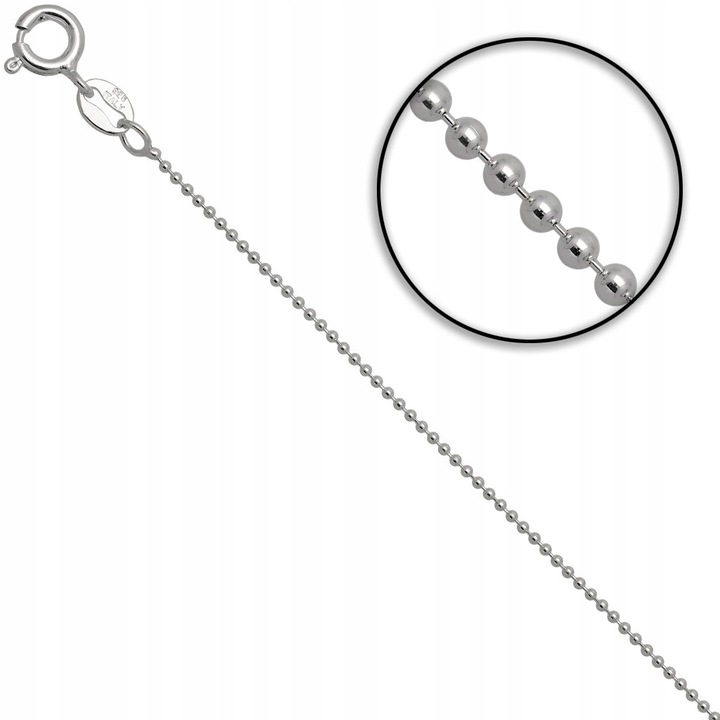 Łańcuszek srebrny kulki 45cm 1mm 925