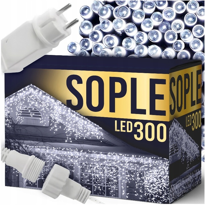 SOPLE LAMPKI CHOINKOWE ZIMNE 300 LED 14,5 M GRUBY KABEL FLASH ZEWNĘTRZNE