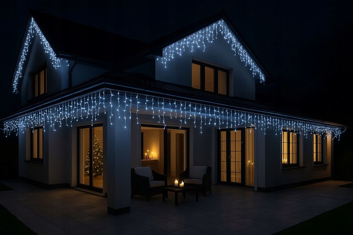 SOPLE 300 LED BIAŁE ZIMNE ZEWNĘTRZNE CHOINKOWE Świąteczne sople dekoracja