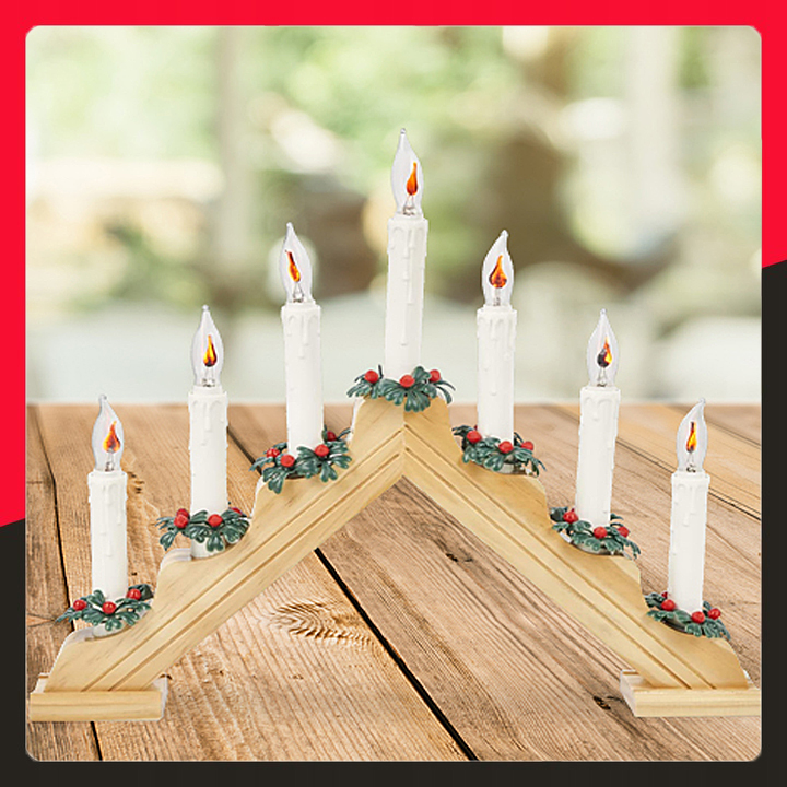7 LED ŚWIECZNIK ADWENTOWY ŚWIĄTECZNY DREWNIANY ŚWIECE LAMPKI ŚWIECZKI PRĄD