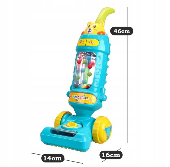 DUŻY ODKURZACZ RĘCZNY PIONOWY dla dzieci INTERAKTYWNY EDUKACYJNY LED MUZYKA