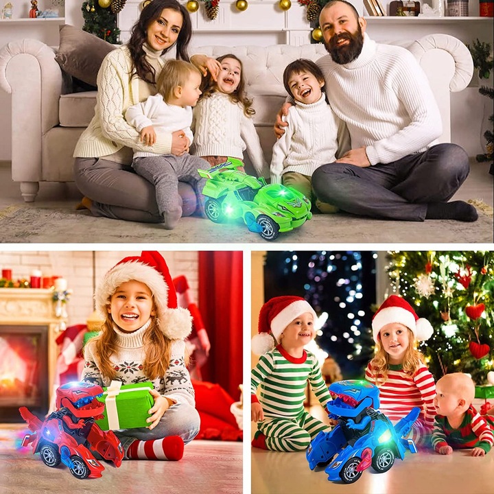 AUTO ROBOT DINOZAUR ZMIENIA JEŹDZI GRA ŚWIECI LED