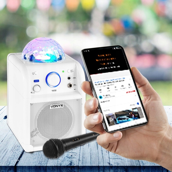 Głośnik BLUETOOTH KARAOKE USB LED KULKA+ mikrofon