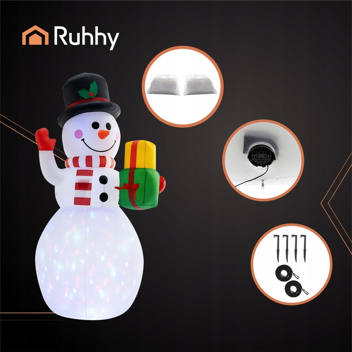 Nadmuchiwany Bałwan LED Duży Dmuchany Bałwanek Pompowany Świecący Ozdoba XL