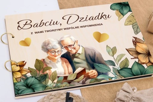 Piękny prezent na dzień babci i dziadka drewniany album wzory nadruk A4