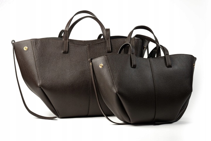 Torebka Damska Duża Skórzana Shopper Włoska Elegancka Czekoladowa