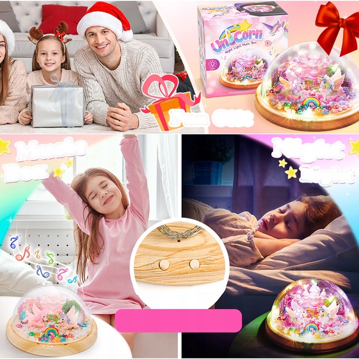 ZESTAW LAMPKA NOCNA Z POZYTYWKĄ DO TWORZENIA JEDNOROŻCÓW DLA DZIEWCZYNEK