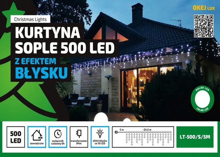 SOPLE ZEWNĘTRZNE 25M FLASH 500LED LAMPKI CHOINKOWE