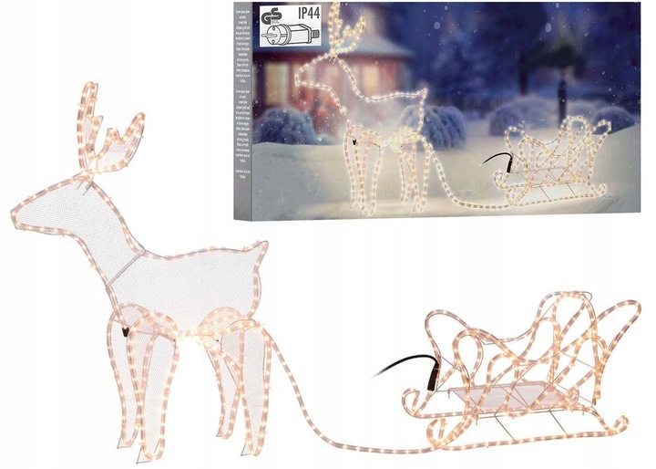 Renifer z Saniami 504 Led Zewnętrzny XXL ZAPRZĘG 230V Świecący Jelonek