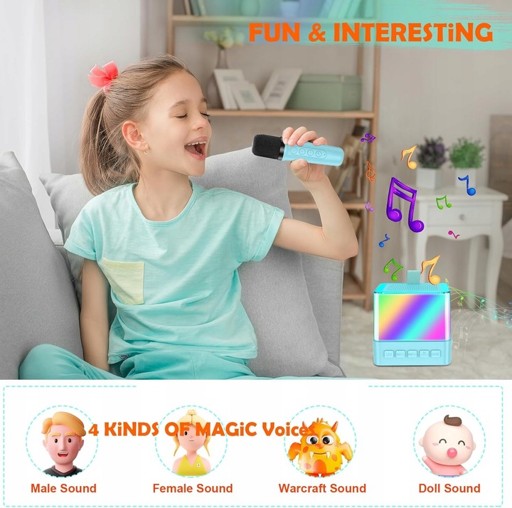 Maszyna do Karaoke dla Dzieci z Mikrofonem Bezprzewodowym| Bluetooth | LED