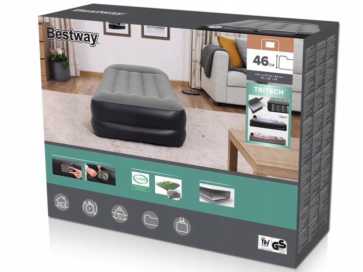 Materac Dmuchany Turystyczny Jednoosobowy 191x97cm Bestway Wbudowana Pompka