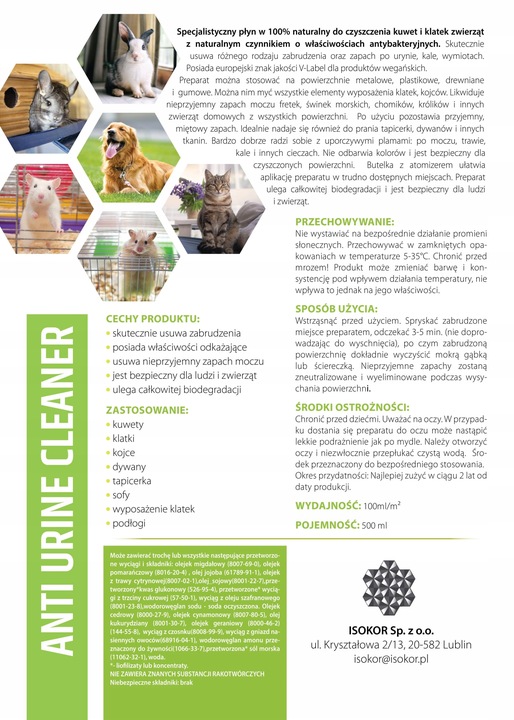 POCHŁANIACZ NEUTRALIZATOR ZAPACHÓW MOCZU KOTA ISOKOR 1L ANTI URINE CLEANER